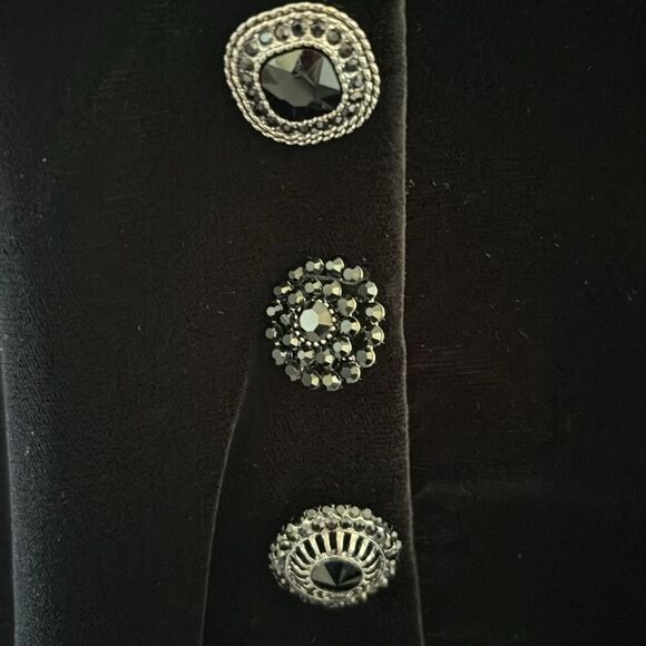 The Kooples Black Velvet Long Sleeve Wrap Style Mini Dress w Rhinestone Buttons - Picture 6 of 10